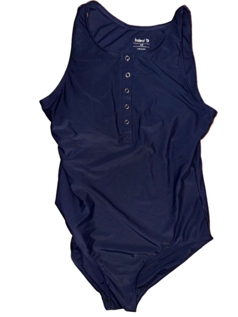 Baleaf Women's High Neck One Piece Swimsuit Navy Snap Front Athletic Rash Guard - Picture 2 of 7